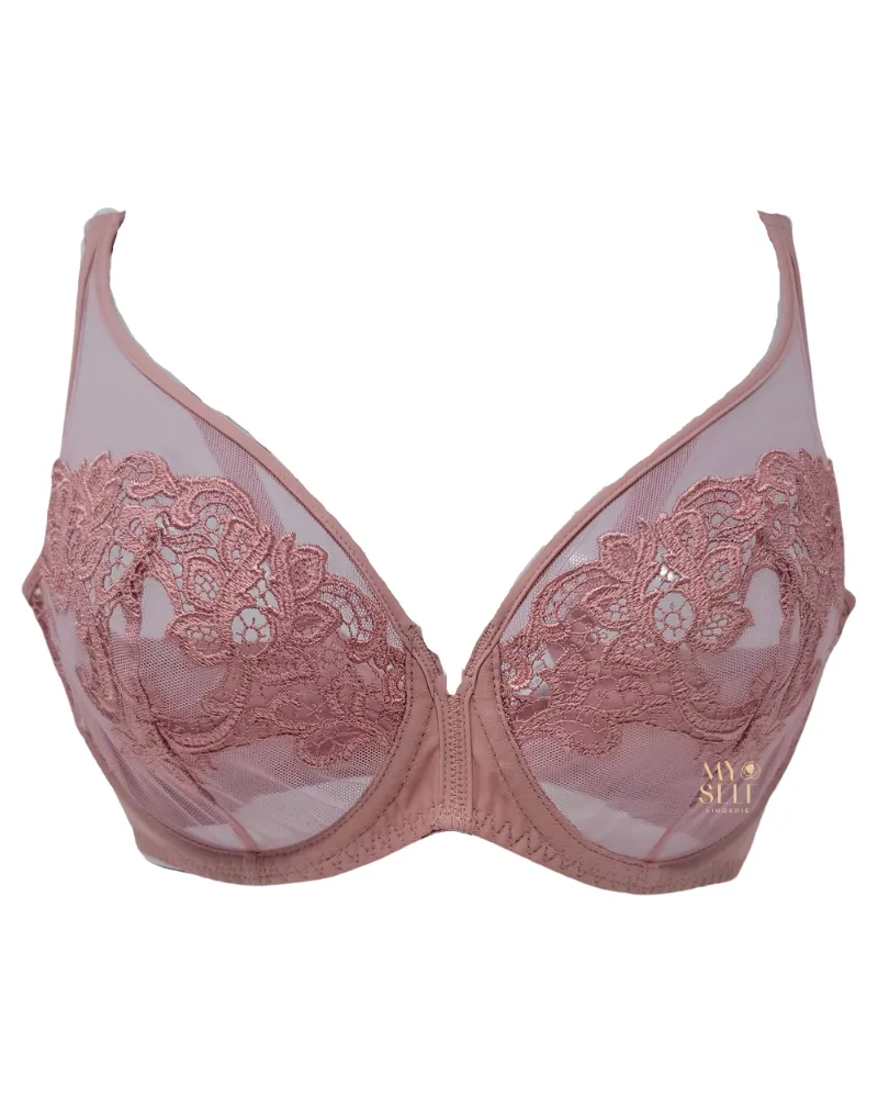 15C319 Plum Saga Sheer Plunge Underwire Bra