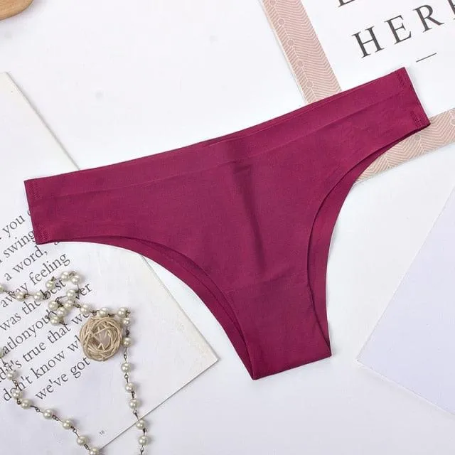 2 Pack Underwear Panties Seamless Big Size Low Rise Sexy Women Ice Silk Bikini Briefs Solid T-Back Tanga Lingerie