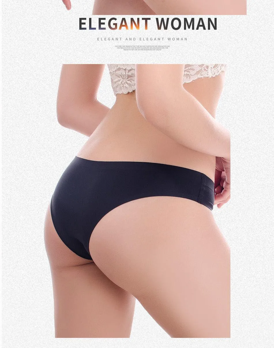 2 Pack Underwear Panties Seamless Big Size Low Rise Sexy Women Ice Silk Bikini Briefs Solid T-Back Tanga Lingerie