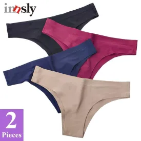 2 Pack Underwear Panties Seamless Big Size Low Rise Sexy Women Ice Silk Bikini Briefs Solid T-Back Tanga Lingerie