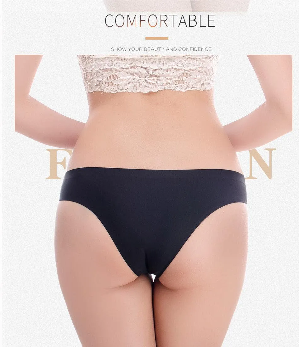 2 Pack Underwear Panties Seamless Big Size Low Rise Sexy Women Ice Silk Bikini Briefs Solid T-Back Tanga Lingerie