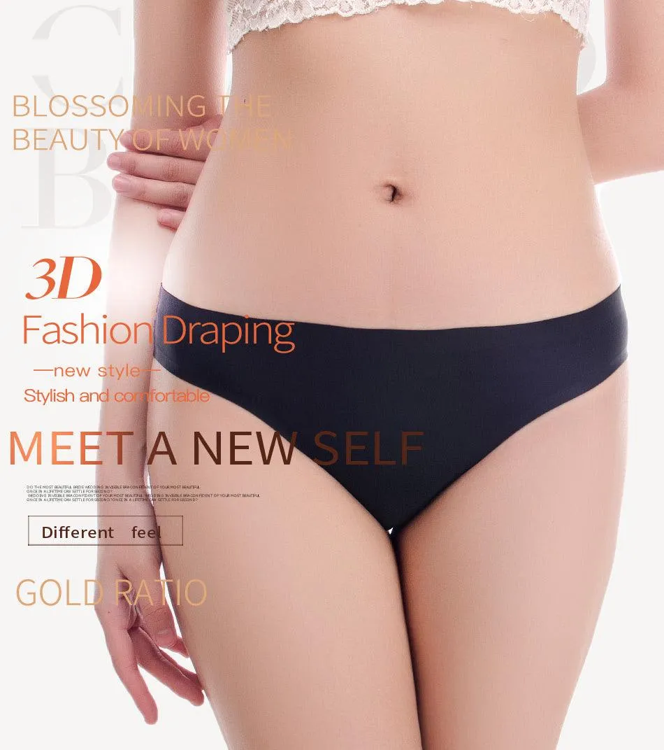 2 Pack Underwear Panties Seamless Big Size Low Rise Sexy Women Ice Silk Bikini Briefs Solid T-Back Tanga Lingerie