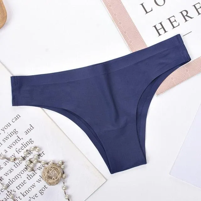 2 Pack Underwear Panties Seamless Big Size Low Rise Sexy Women Ice Silk Bikini Briefs Solid T-Back Tanga Lingerie