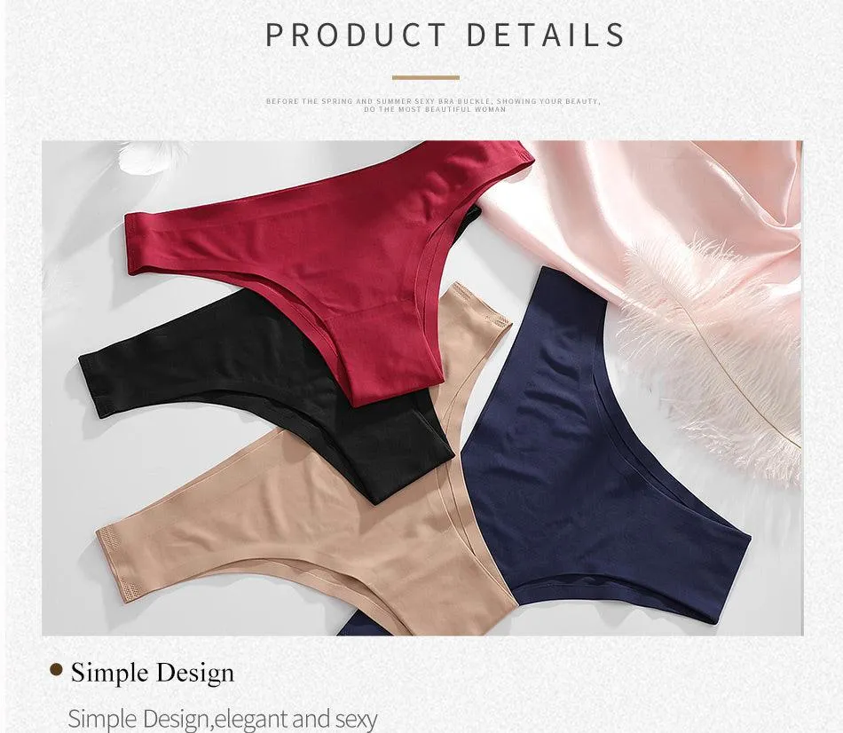 2 Pack Underwear Panties Seamless Big Size Low Rise Sexy Women Ice Silk Bikini Briefs Solid T-Back Tanga Lingerie