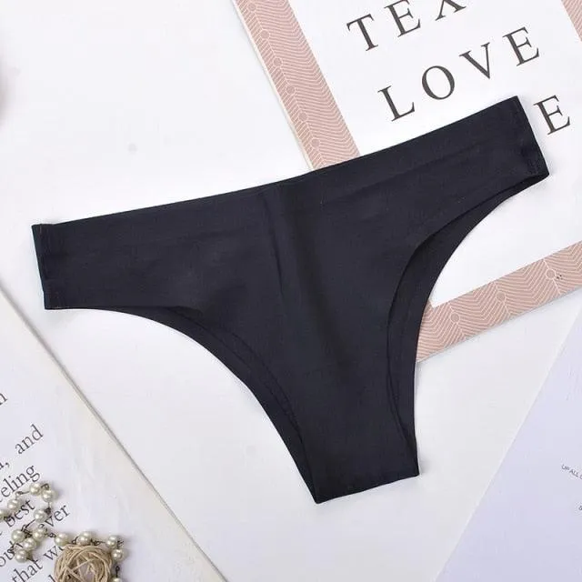2 Pack Underwear Panties Seamless Big Size Low Rise Sexy Women Ice Silk Bikini Briefs Solid T-Back Tanga Lingerie