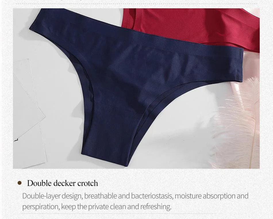 2 Pack Underwear Panties Seamless Big Size Low Rise Sexy Women Ice Silk Bikini Briefs Solid T-Back Tanga Lingerie