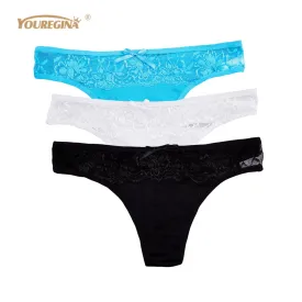 3 Pack Thongs and G Strings Sexy Lace Transparent Panties Cotton Seamless Underwear Briefs
