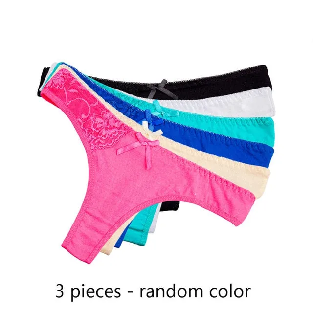 3 Pack Thongs and G Strings Sexy Lace Transparent Panties Cotton Seamless Underwear Briefs