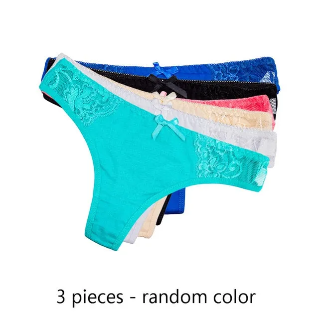 3 Pack Thongs and G Strings Sexy Lace Transparent Panties Cotton Seamless Underwear Briefs