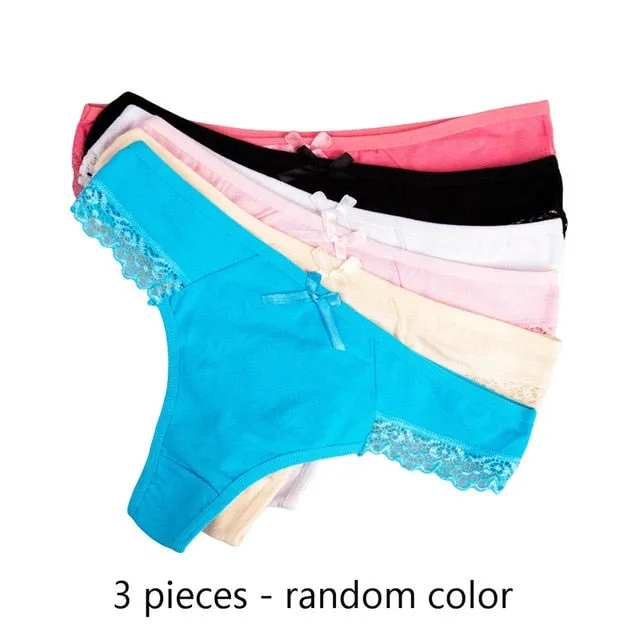 3 Pack Thongs and G Strings Sexy Lace Transparent Panties Cotton Seamless Underwear Briefs