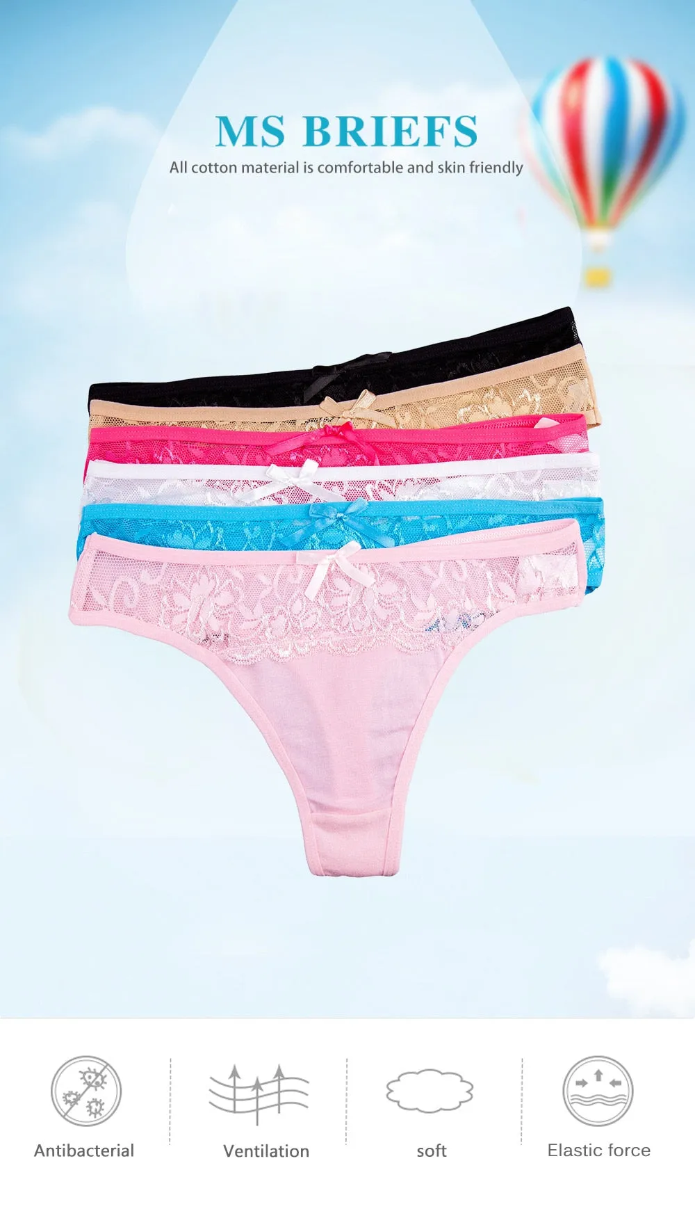 3 Pack Thongs and G Strings Sexy Lace Transparent Panties Cotton Seamless Underwear Briefs