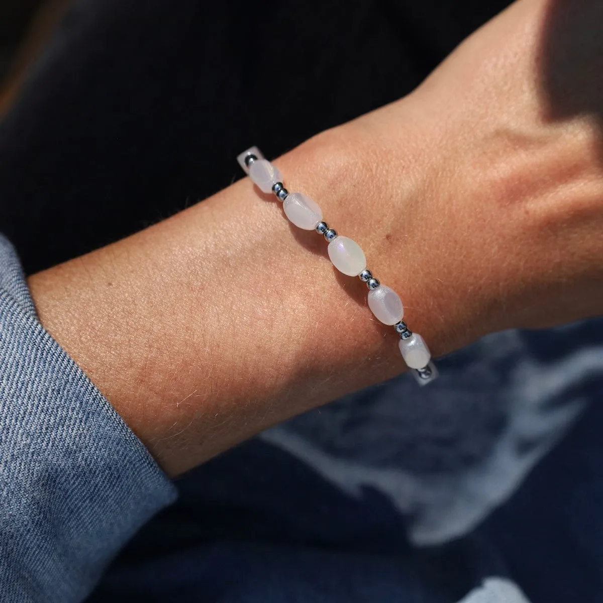 All in Pop Of Color Bracelet in White Cap & Stainless Steel