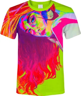 aofmoka Neon Glow Blacklight UV Reactive Party Rave Handmade Art Tee Sport Top Workout Shirt Women Unisex Men Design T-Shirt