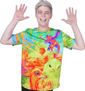 aofmoka Neon Glow Blacklight UV Reactive Party Rave Handmade Art Tee Sport Top Workout Shirt Women Unisex Men Design T-Shirt