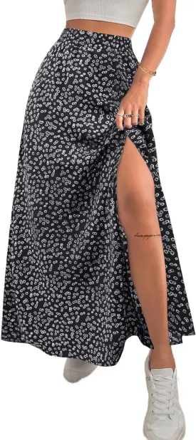 Avanova Women Boho Floral Slit Maxi Skirt Split Thigh High Waisted Long Sexy Skirt