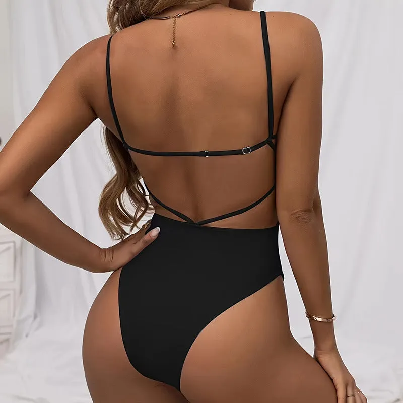 Backless Cross Rope Adjustable One-Piece Swimsuit
