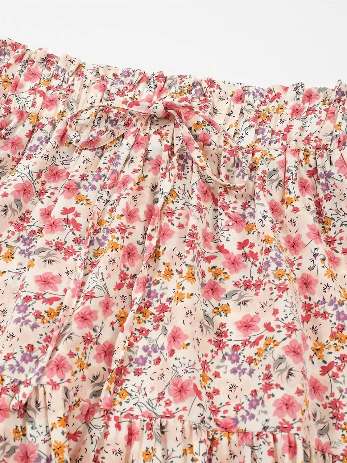 BARASA Summer Women's Midi Skirts Boho High Elastic Waist Fake Drawstring Floral Print A line Casual Cute Skirt D626