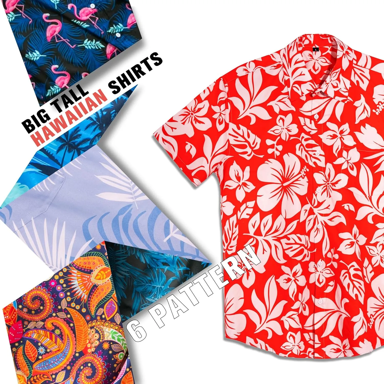 BRISIRA Big and Tall Hawaiian Shirts for Men Button Down Short Sleeves Shirts Beach Tropical Aloha Shirt with Pocket LT-6XLT