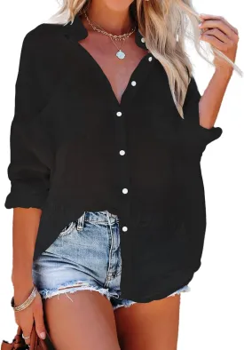 Bsubseach Button Down Swim Cover Up Shirt Sexy Long Sleeve Beach Blouse Bathing Suit Cover Ups for Women