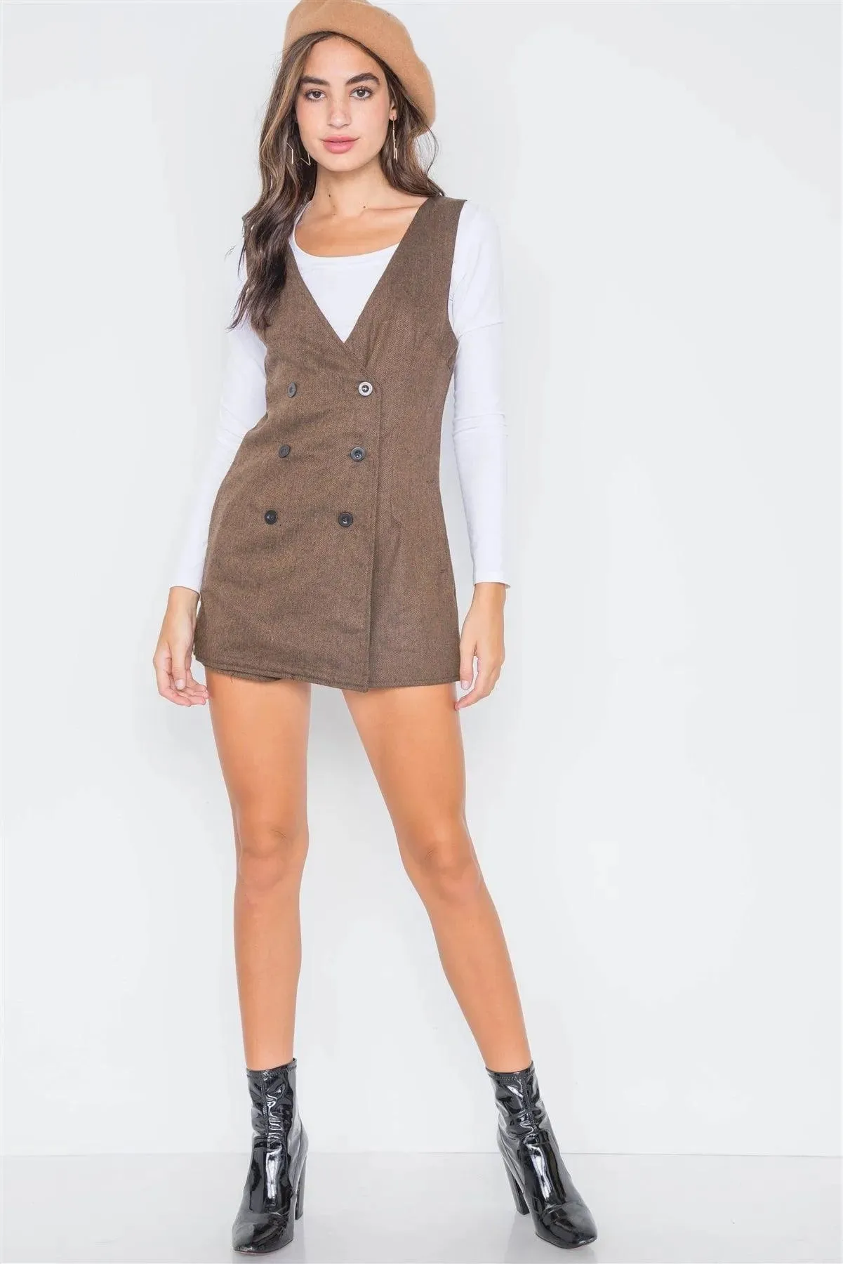 Coca Double-Breasted Sleeveless Skort Romper /3-2-1