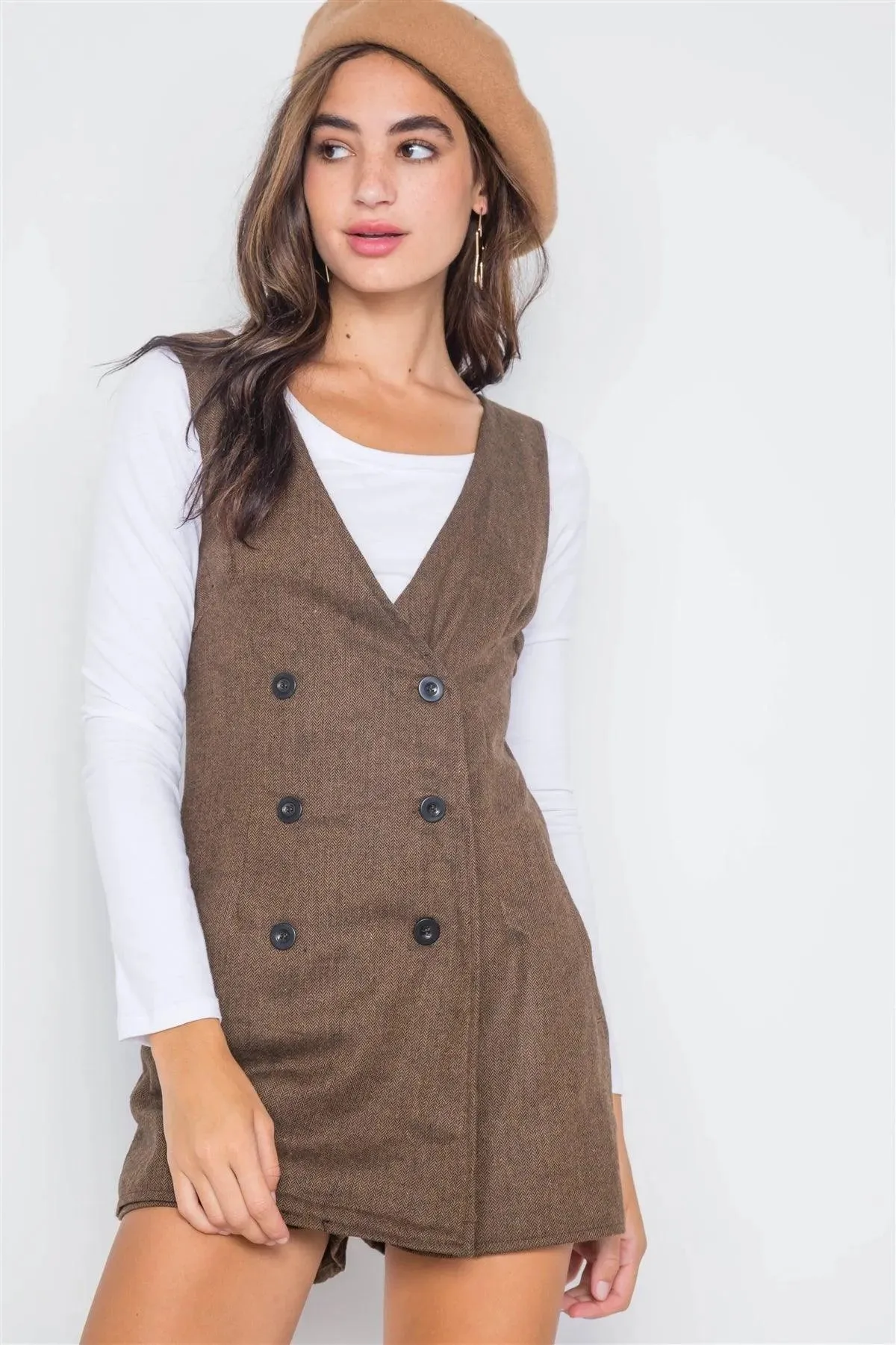 Coca Double-Breasted Sleeveless Skort Romper /3-2-1