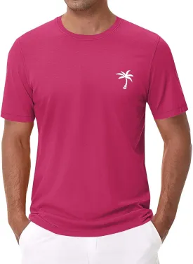 CRNTCEM Mens Loose Fit Round Neck T-Shirt Solid Color Coconut Tree Casual Basic Tshirts 2025 Summer Beach Hawaiian Tops