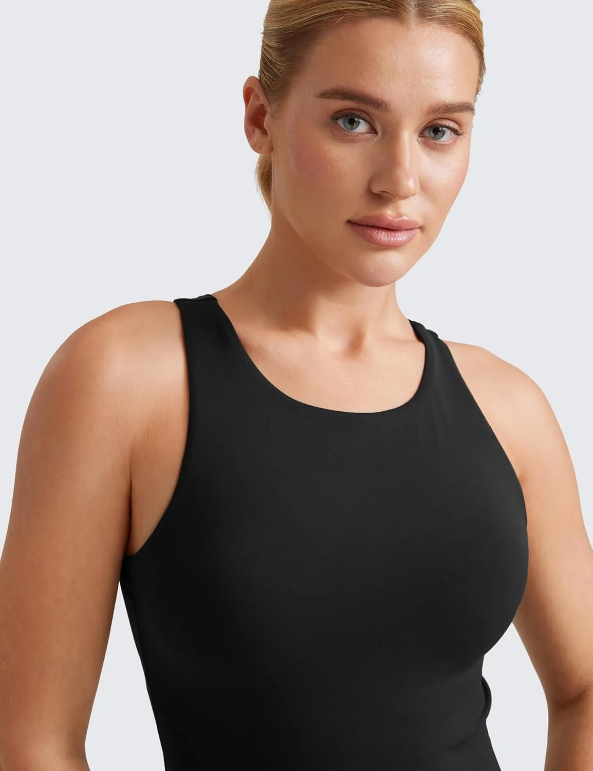CRZ YOGA Butterluxe Womens Racerback High Neck Tank Top - with Built in Bra Workout Padded Yoga Athletic Camisole