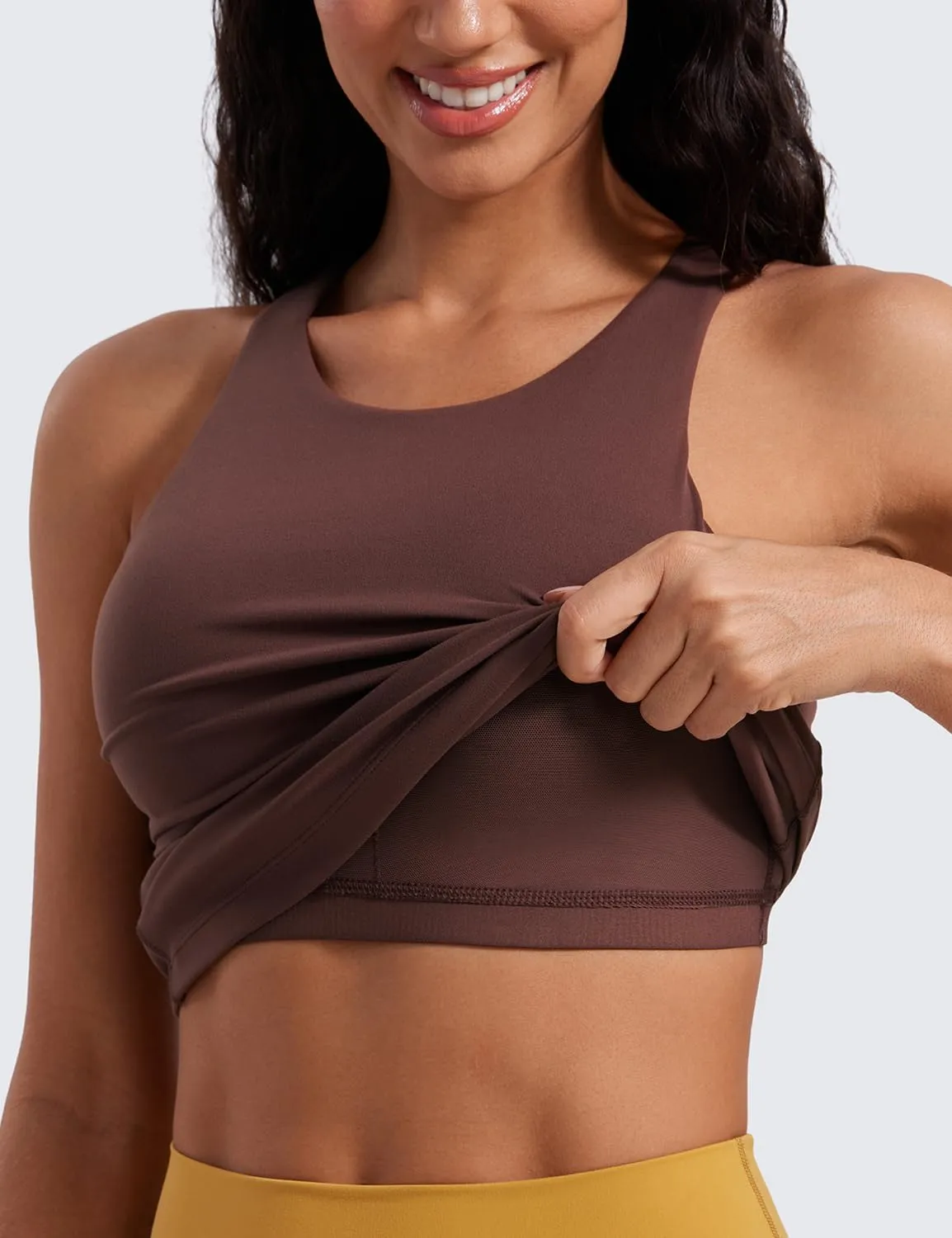 CRZ YOGA Butterluxe Womens Racerback High Neck Tank Top - with Built in Bra Workout Padded Yoga Athletic Camisole