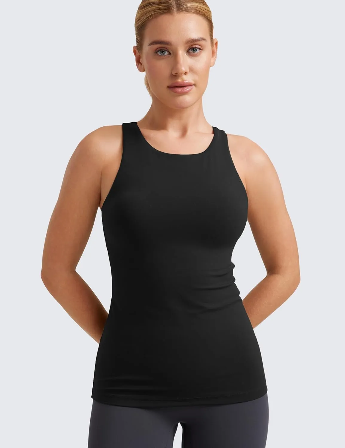 CRZ YOGA Butterluxe Womens Racerback High Neck Tank Top - with Built in Bra Workout Padded Yoga Athletic Camisole