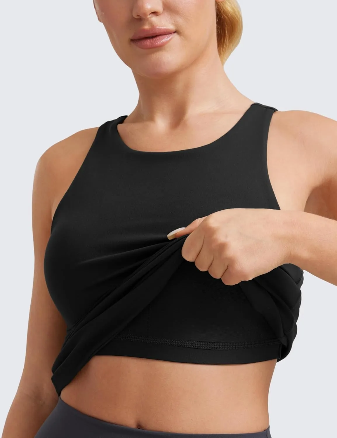 CRZ YOGA Butterluxe Womens Racerback High Neck Tank Top - with Built in Bra Workout Padded Yoga Athletic Camisole