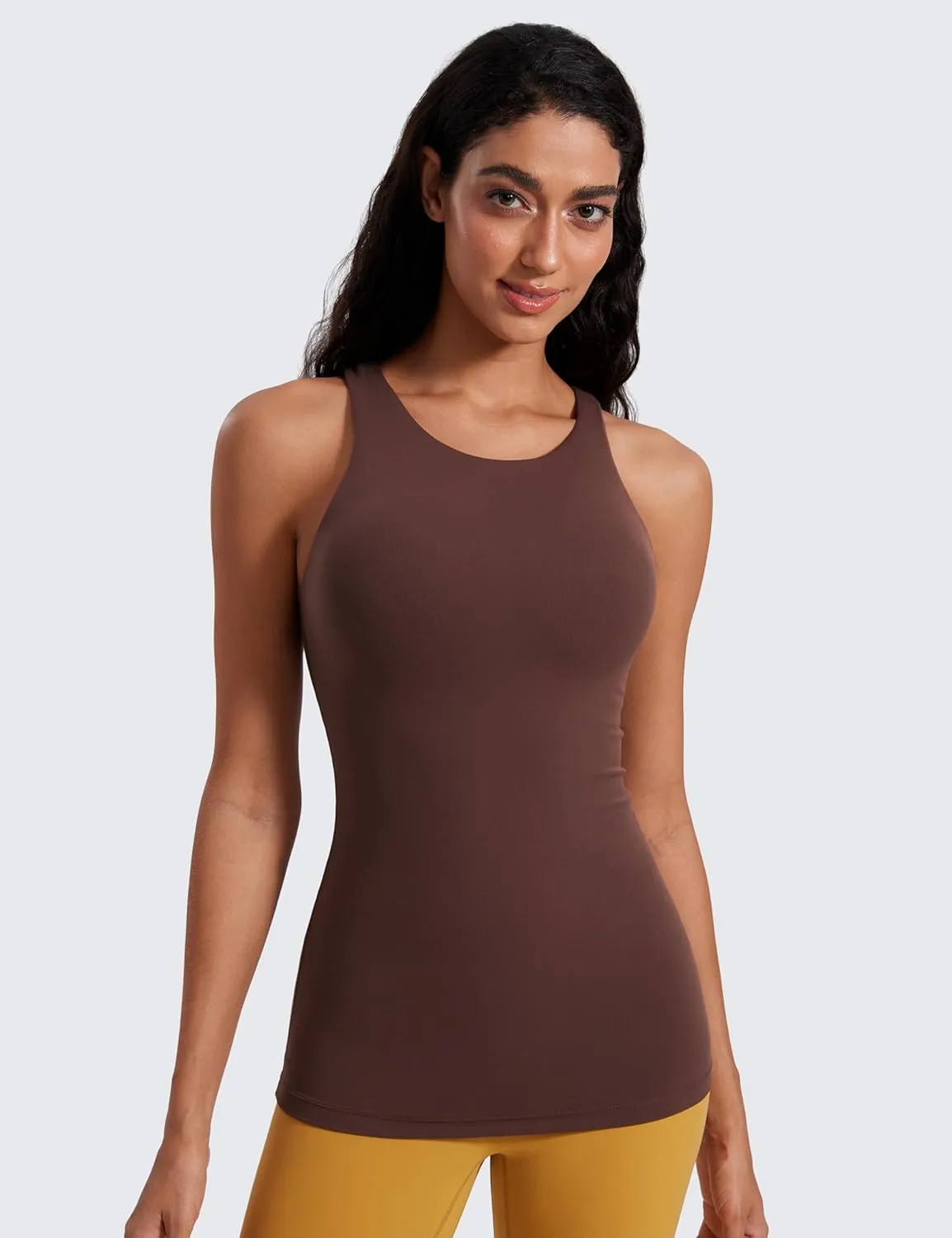 CRZ YOGA Butterluxe Womens Racerback High Neck Tank Top - with Built in Bra Workout Padded Yoga Athletic Camisole