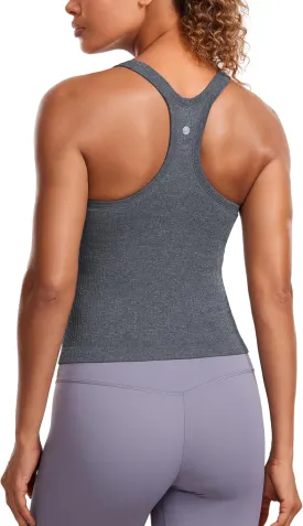 CRZ YOGA Seamless Ribbed Womens Tank Top Racerback Camisoles with Built in Bra Padded Scoop Neck Athletic Workout Slim Cami