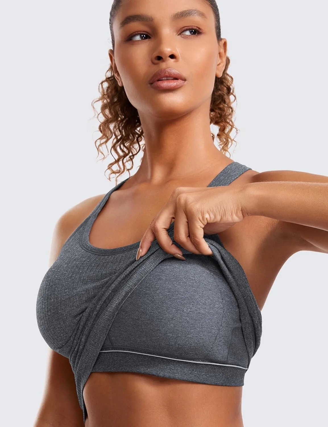 CRZ YOGA Seamless Ribbed Womens Tank Top Racerback Camisoles with Built in Bra Padded Scoop Neck Athletic Workout Slim Cami