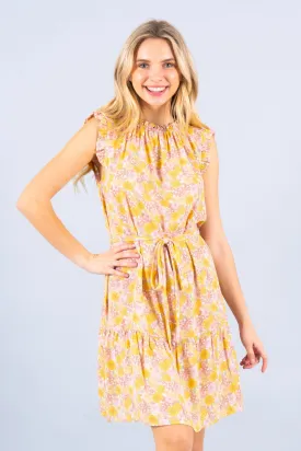 Floral Print Sleeveless Dress with Tie