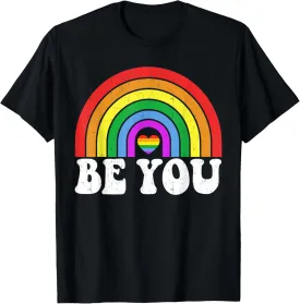 Gay Pride LGBTQ Ally Retro Rainbow LGBT Support Men Women T-Shirt