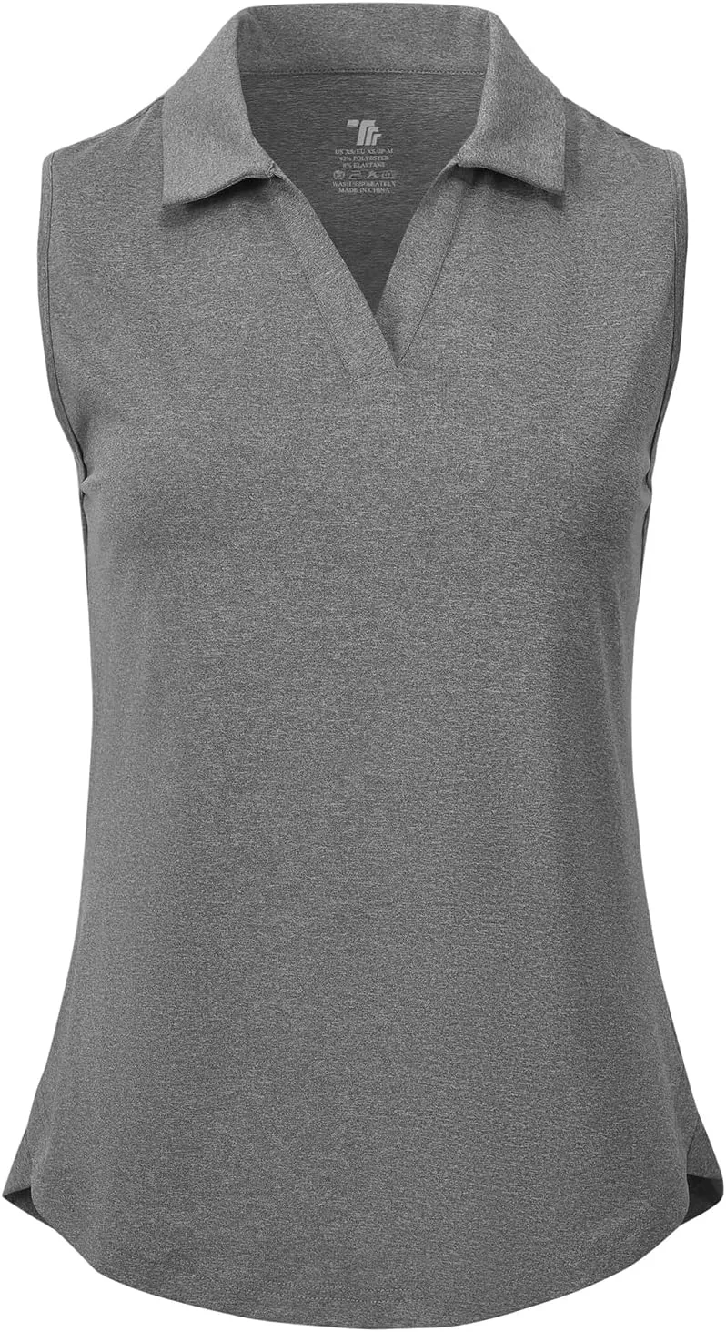 Gopune Women's Sleeveless Golf Shirts Quick Dry Lightweight UPF 50  Tennis Polo Shirts Collared V-Neck Tank Tops