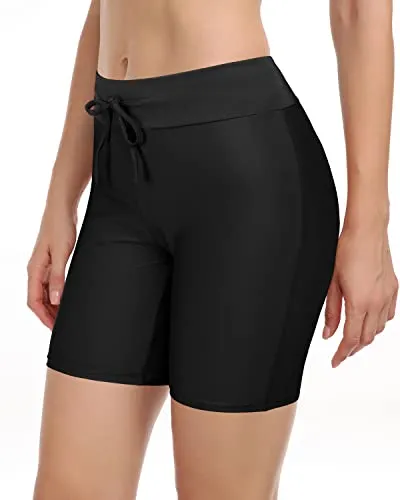 High Waisted Swim Shorts For Women Tummy Control Long Board Shorts-Black