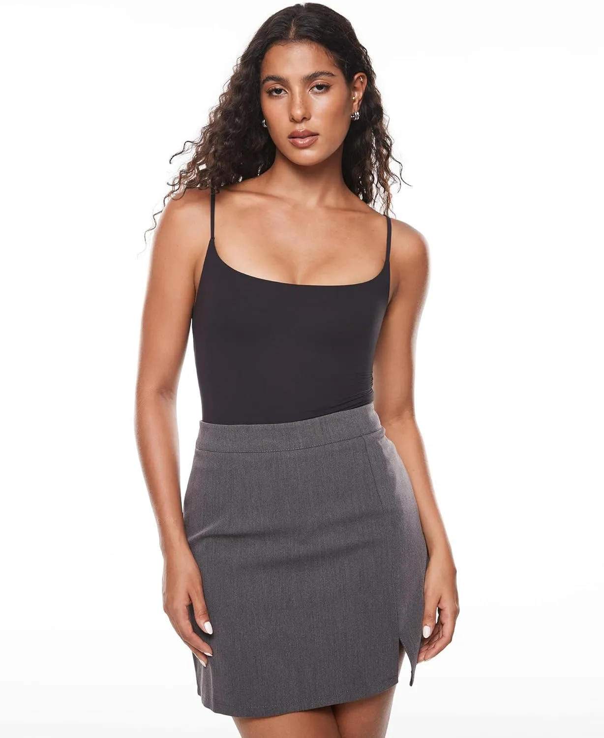 INLYRIC Women's Inbarely Soft Scoop Neck Bodysuit Double Lined Cami Sleeveless Spaghetti Strap Going Out Tank Tops