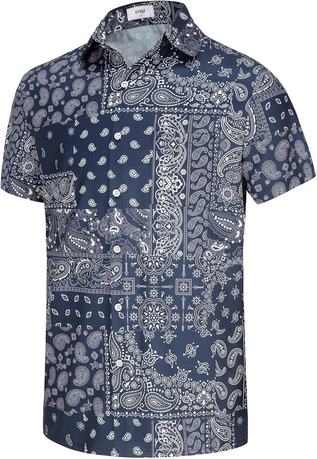 KYKU Men's Casual Button-Down Shirts Hawaiian Shirt Short Sleeve Beach Clothes with Pockets
