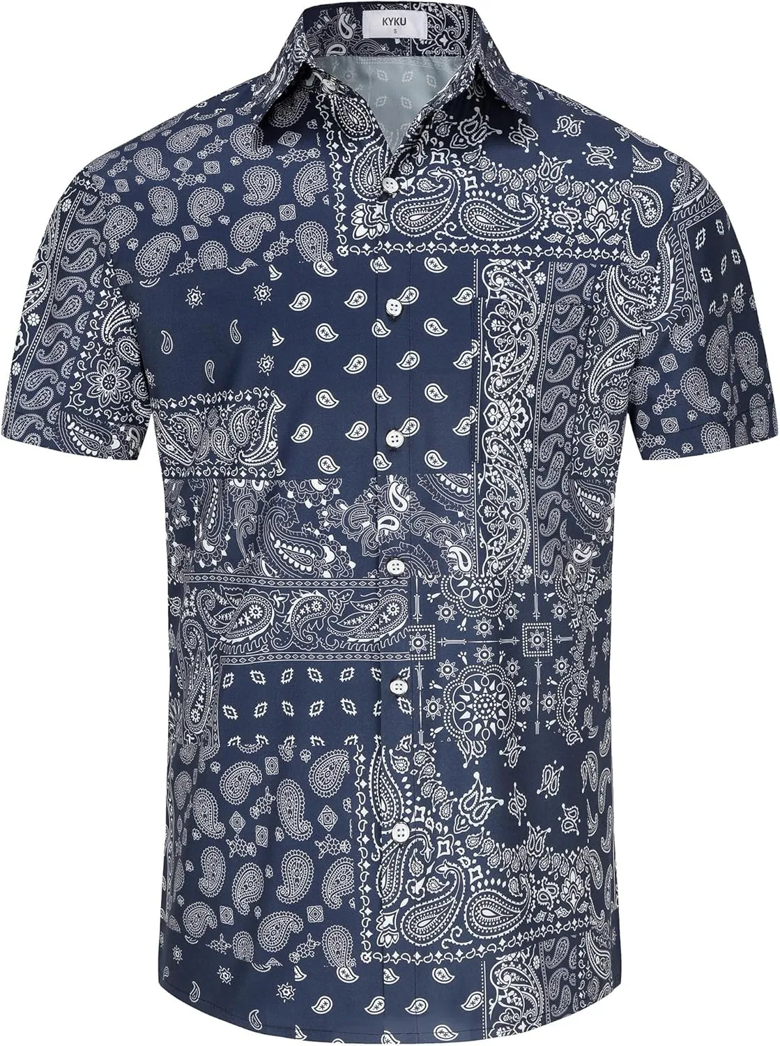 KYKU Men's Casual Button-Down Shirts Hawaiian Shirt Short Sleeve Beach Clothes with Pockets