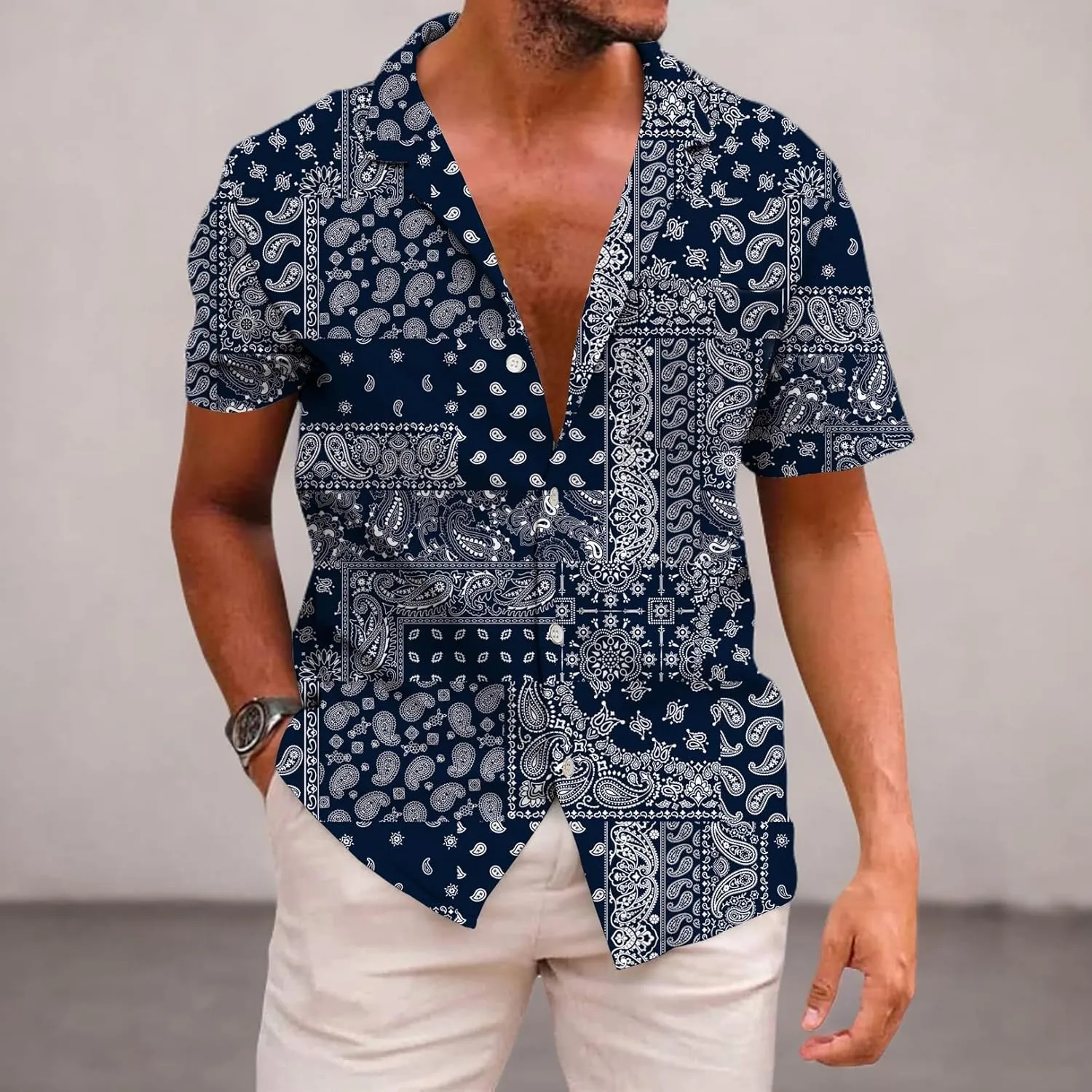 KYKU Men's Casual Button-Down Shirts Hawaiian Shirt Short Sleeve Beach Clothes with Pockets