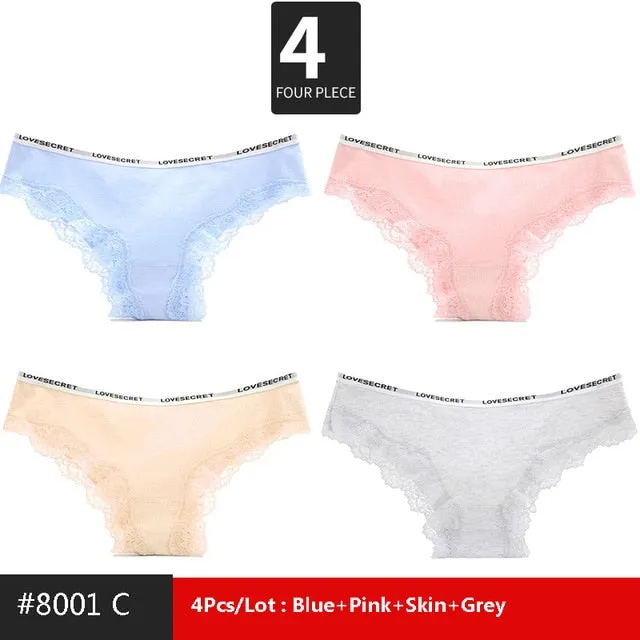 LANGSHA 4Pcs/lot New Low-Rise Women Underwear Thongs Ladies lingerie Sexy Lace Cotton Women's Panties Seamless Breathable Briefs