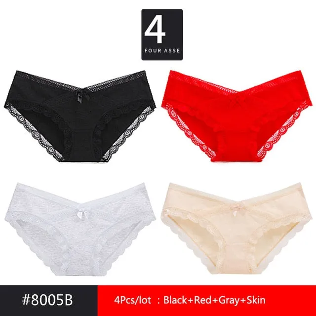 LANGSHA 4Pcs/lot New Low-Rise Women Underwear Thongs Ladies lingerie Sexy Lace Cotton Women's Panties Seamless Breathable Briefs