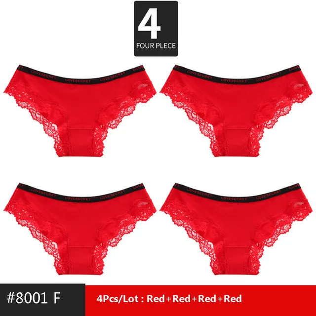 LANGSHA 4Pcs/lot New Low-Rise Women Underwear Thongs Ladies lingerie Sexy Lace Cotton Women's Panties Seamless Breathable Briefs