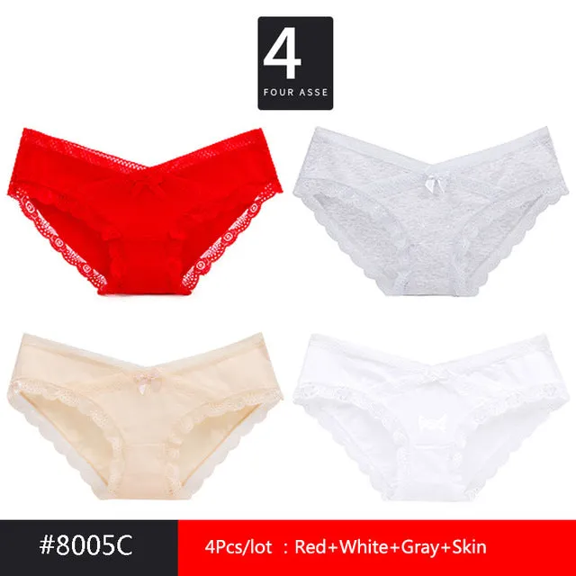 LANGSHA 4Pcs/lot New Low-Rise Women Underwear Thongs Ladies lingerie Sexy Lace Cotton Women's Panties Seamless Breathable Briefs