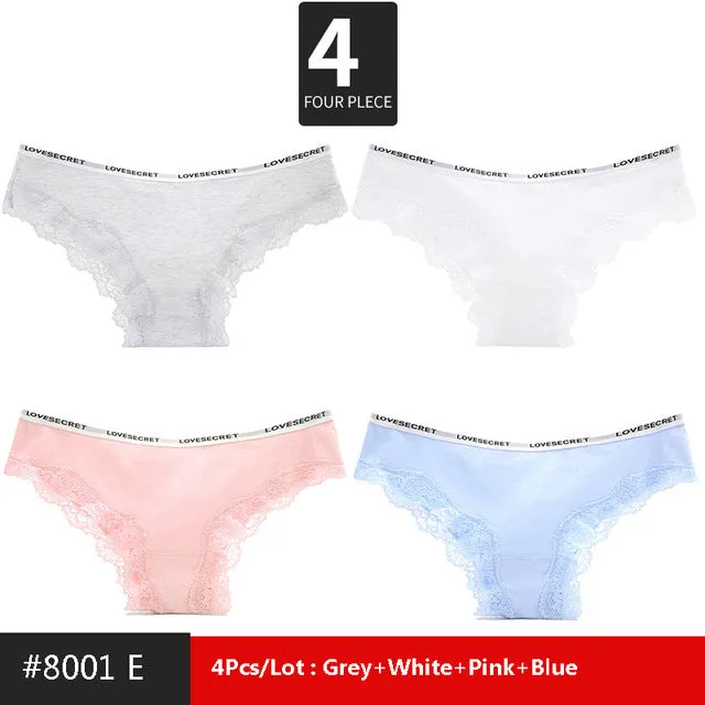 LANGSHA 4Pcs/lot New Low-Rise Women Underwear Thongs Ladies lingerie Sexy Lace Cotton Women's Panties Seamless Breathable Briefs