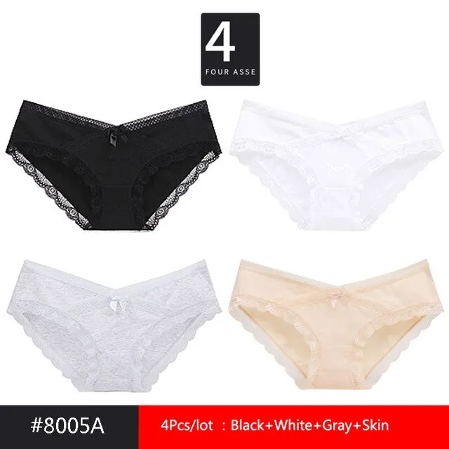 LANGSHA 4Pcs/lot New Low-Rise Women Underwear Thongs Ladies lingerie Sexy Lace Cotton Women's Panties Seamless Breathable Briefs