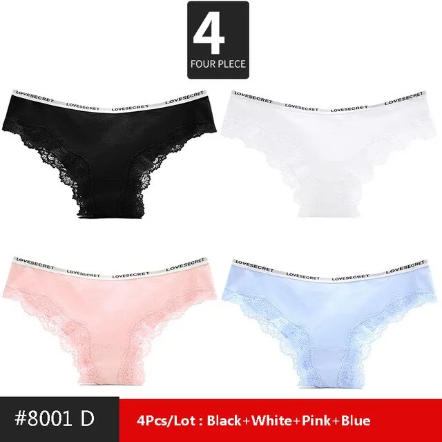 LANGSHA 4Pcs/lot New Low-Rise Women Underwear Thongs Ladies lingerie Sexy Lace Cotton Women's Panties Seamless Breathable Briefs