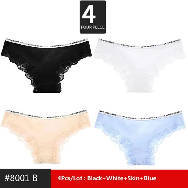 LANGSHA 4Pcs/lot New Low-Rise Women Underwear Thongs Ladies lingerie Sexy Lace Cotton Women's Panties Seamless Breathable Briefs