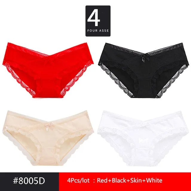 LANGSHA 4Pcs/lot New Low-Rise Women Underwear Thongs Ladies lingerie Sexy Lace Cotton Women's Panties Seamless Breathable Briefs